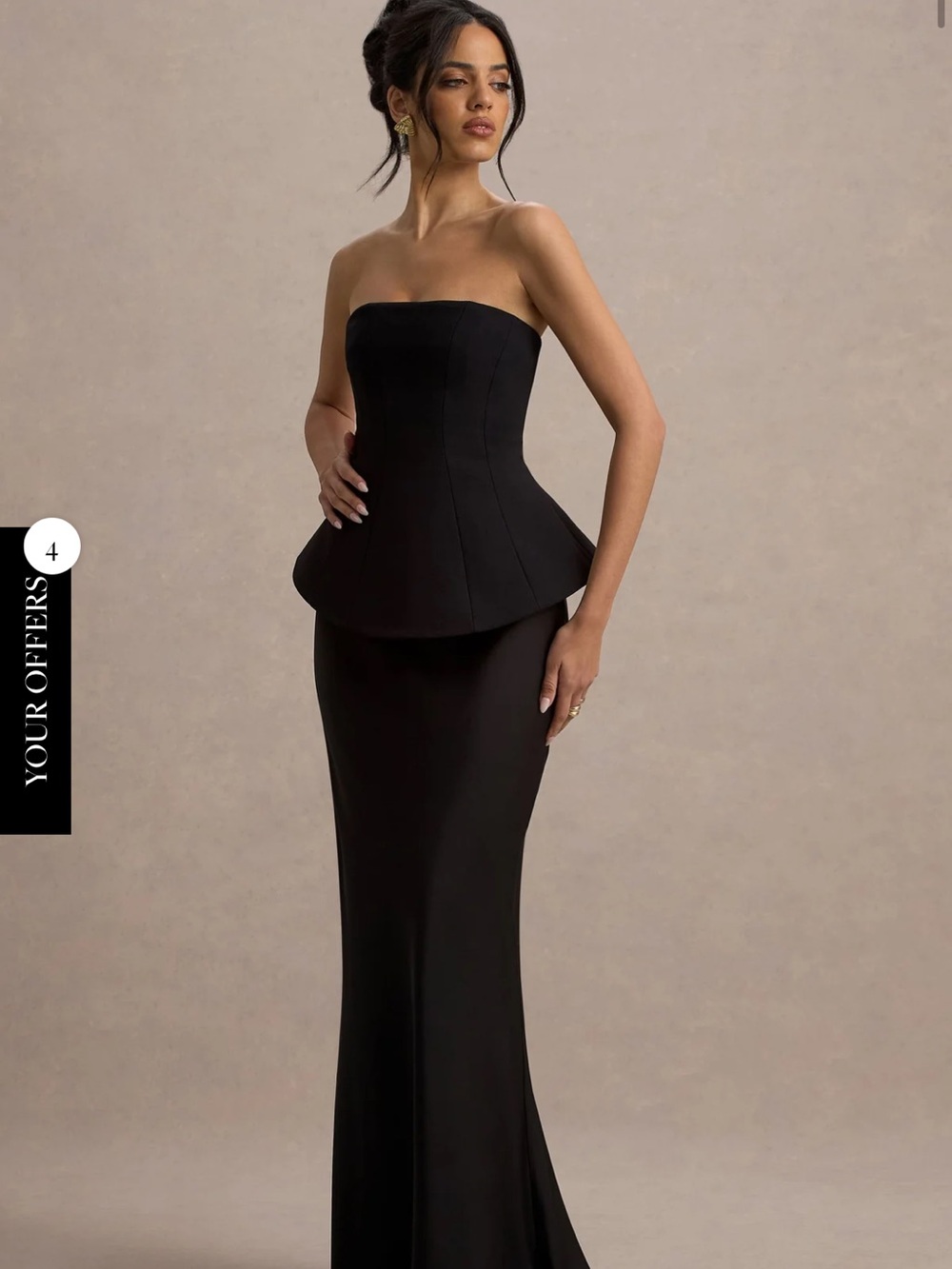 Strapless Black Peplum Gown